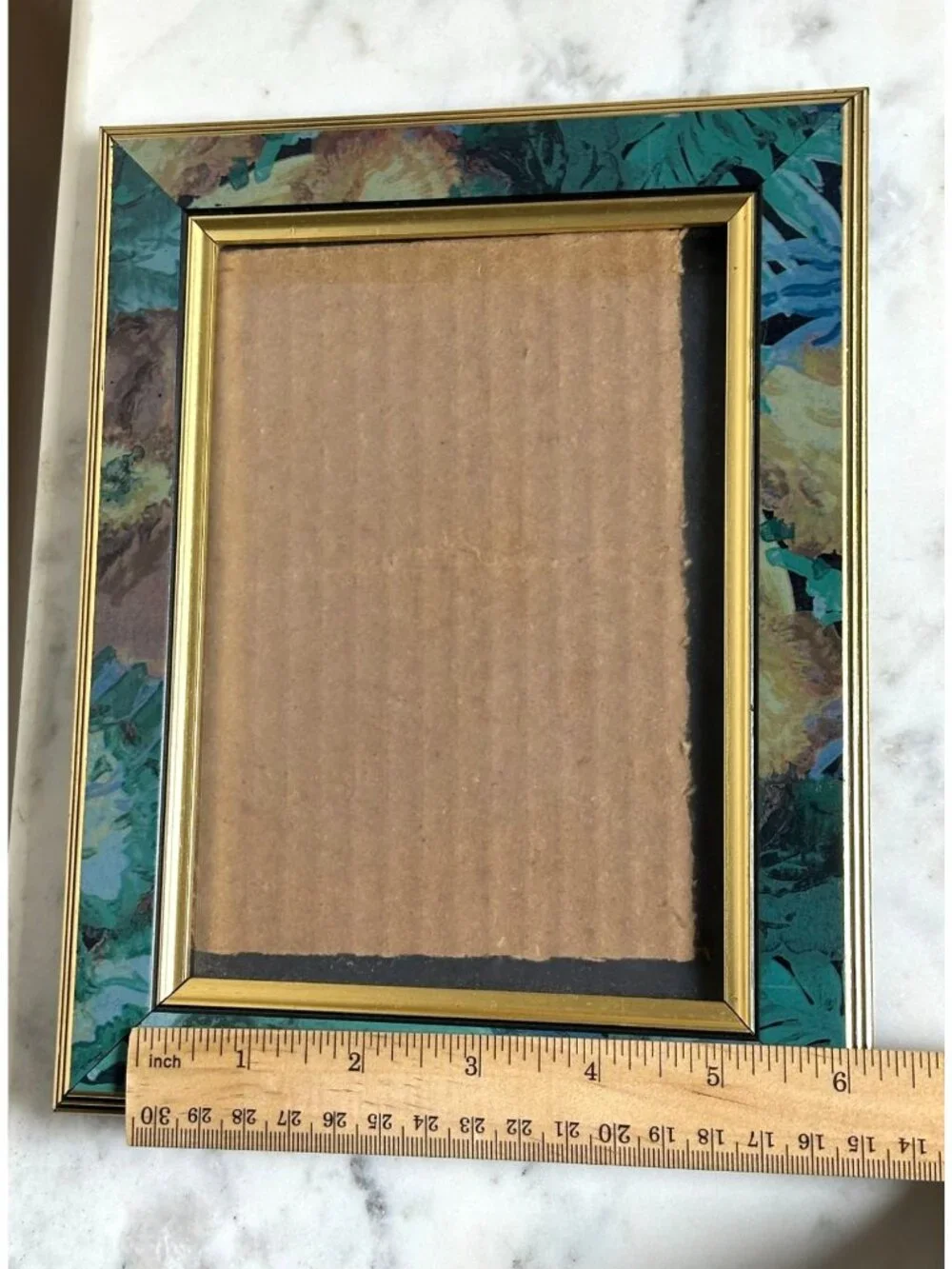 Vintage Burnes 5x 7 Picture Frame | Teal Marble & Gold Desk Frame | Made in Mexi